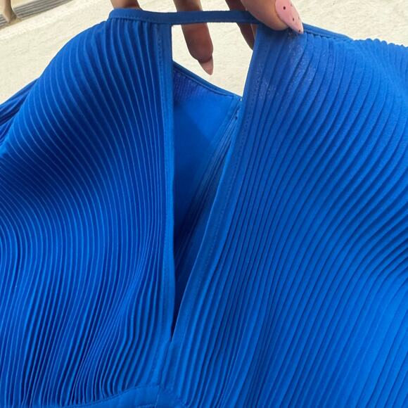 NWOT Michael Kors Grecian Blue Pleated Long Sleeve Dress Size L Lined Career - Picture 6 of 13